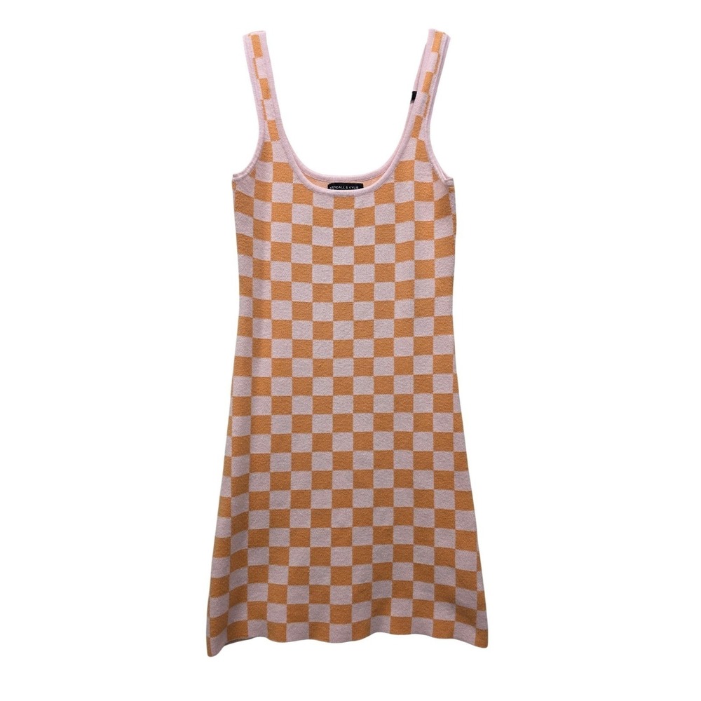 Kendall & Kylie Pink Orange Checkered Knit Mini Tank Dress Small